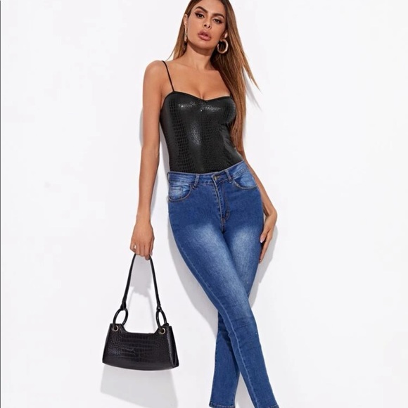 Tank top crocodile embossed cami black sexy womens - Picture 5 of 5